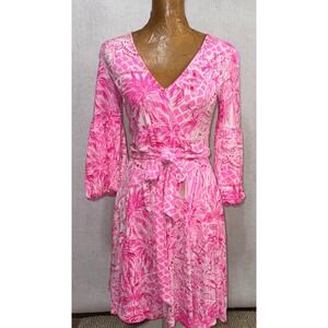 Lilly Pulitzer Chace Dress Large Pink Resort Wrap Tie Palm Beach Paradise